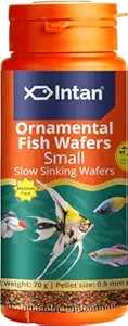 Intan, Aquatic Ornamental Fish wafers Fish Food | Slowly Sinking Wafers for Aquarium Fish | Small Wafers for Health & Growth | Medium Pack 70 Gm, Pellet Size 0.9 mm Dia, Pack of 1