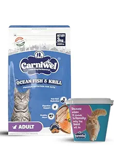 Carniwel Ocean Fish & Krill Dry Cat Food for Adult Cats, 3kg Pack + Free 12L Storage Container