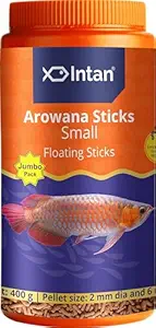 Intan Aquatic Intan Arowana Sticks Fish Food | Small Floating Stick for Arowana Fish | Jumbo Pack 400 Gram Each, Pellet Size 2 mm Dia and 6 mm Length, Pack of 1