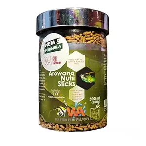 WA Arowana Nutri Sticks | 500 Ml/200 Gm | Floating Pellets | Natural Color Enhances | Easy Digestion & Balanced Nutrition | Feed for All Carnivorous Fish | Aquawiz India,All Life Stages
