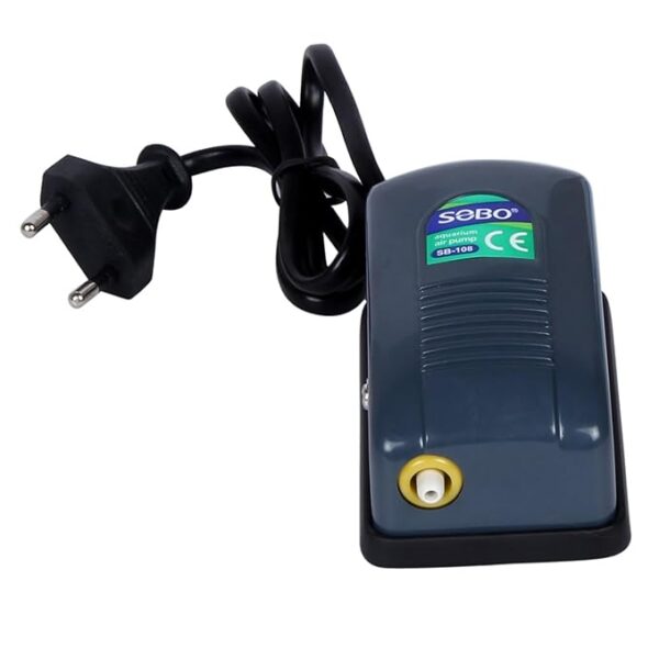 Single Outlet Aquarium Air Pump | SOBO SB-108 Oxygen Air Pump for Fish Tank, Aquatic Plants & Air Bubble Circulation | Silent & Energy Efficient Pump for Aquarium (Black)