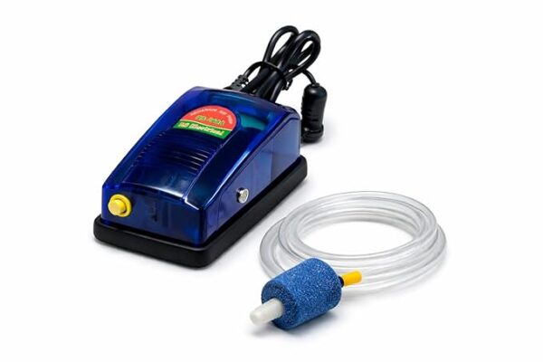 RS-248A Aquarium Air Pump, Compact and Powerful, Low Noise 35dB, Energy Efficient, Stable Air Flow, with Air Tube and Air Stone