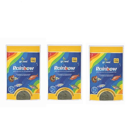 Growel Rainbow Micro Floating Pellet Fish Food, 0.9mm, with Spirulina and Astaxanthin, Daily Nutrition for Ornamental Fish, 100g, Pack of 3 | MECOMMERCE