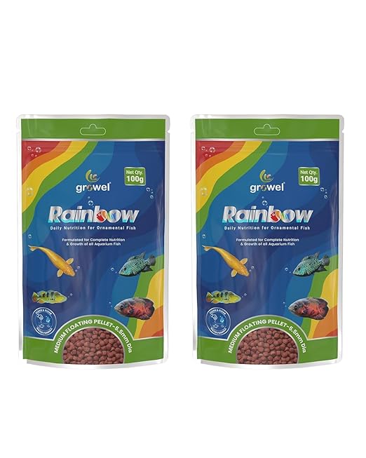 Growel Rainbow Daily Nutrition for Ornamental Fish, Medium Floating Pellet, 5.5mm Dia, (Pack of 2) 200g | MECOMMERCE
