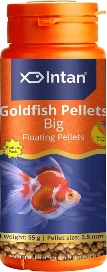Intan Goldfish Pellets for Fish | Medium Pack Aquarium Fish Food | Daily Nutrition Fish Feed | Big Floating Pellet 55 Gm, 2.5 mm Dia,All Life Stages