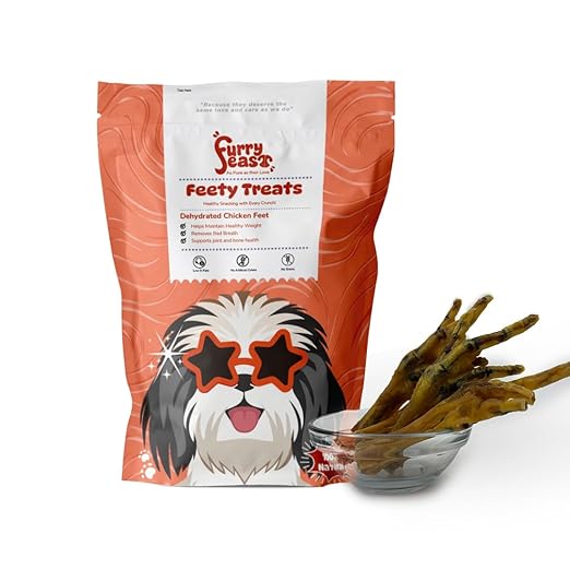 FurryFeast Natural Chicken Feet Dog Treats | Dehydrated Crunchy Chews | Rich in Glucosamine & Chondroitin | Supports Joint & Dental Health | Adult Dogs (Pack of 7)