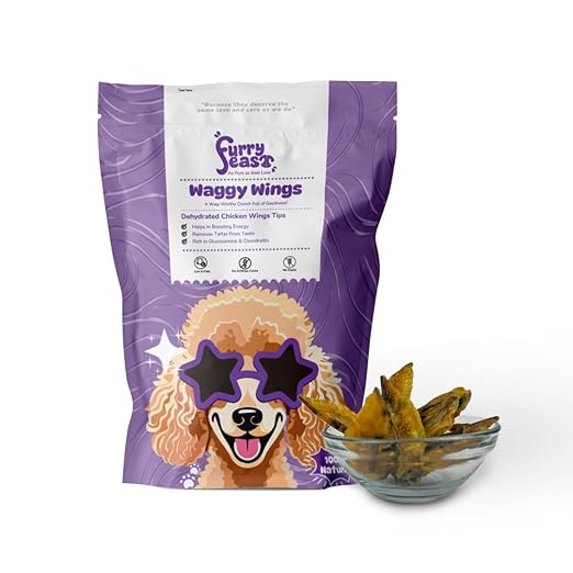 FurryFeast Natural Chicken Waggy Wings Dog Treats | Single-Ingredient Crunchy Snack | High Protein Supports Joint & Dental Health 70g