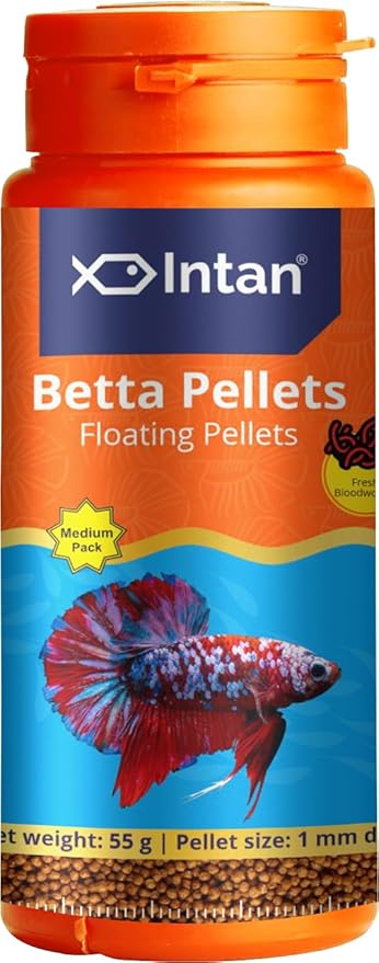 Intan Betta Pellets Fish Food | Floating Pellets for Fish Health and Growth | Medium Pack 55 Gram, Pellet Size 1 mm Dia, Pack of 1,All Life Stages