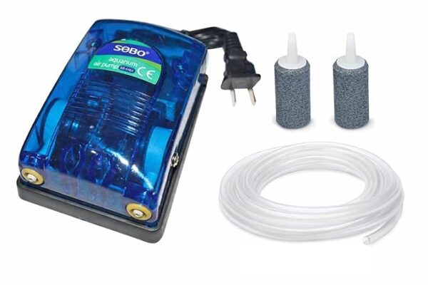 SOBO SB-648A Aquarium Air Pump 5W | Two-Way Ultra Silent Dual Outlet Air Pump (2×4 L/Min) | Adjustable Airflow Fish Tank Aerator | Free 2M Air Tube & 2 Air Stones