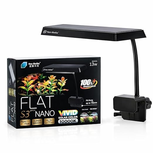 Neo-Helios Flat Nano S3 Pro+, 13W Full Spectrum Vivid Solar Colour 10000K | High Brighness Planted Tank Aquarium Light | Suitable for Glass of Maximum 3~15mm Thickness || SMP ||