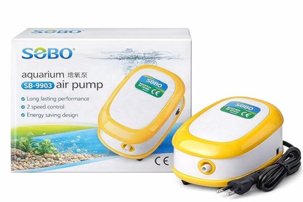 SB-9903 Aquarium Air Pump | 3.5W Single Way Silent Fish Tank Air Pump | 4.5L/Min Oxygen Pump for Aquarium | Powerful Aeration | Free 2M Air Tube & Airstone Included