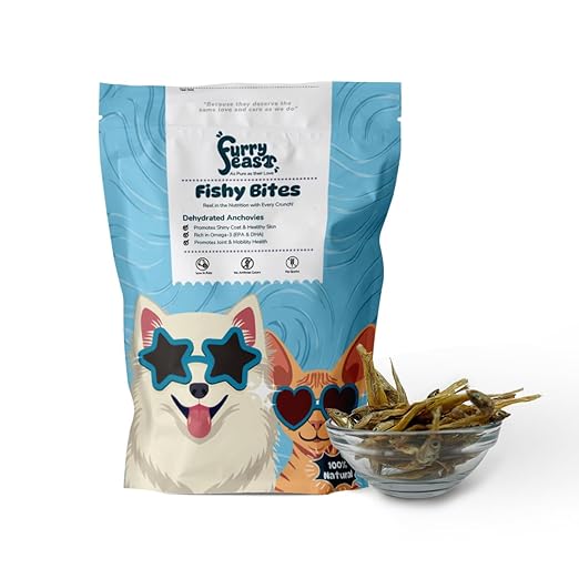 FurryFeast Fishy Bites Dog Treats | Natural Crunchy Fish | Rich in Omega-3 and Protein | Supports Skin Coat Joint Health | Hypoallergenic Digestible | 70g