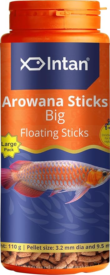 Intan Aquatic Arowana Sticks Fish Food|Big Floating Stick For Arowana Fish|Large Pack 110 Gram Each, Pellet Size 3.2 Mm Dia And 9.5 Mm Lenght, Pack Of 1,All Life Stages