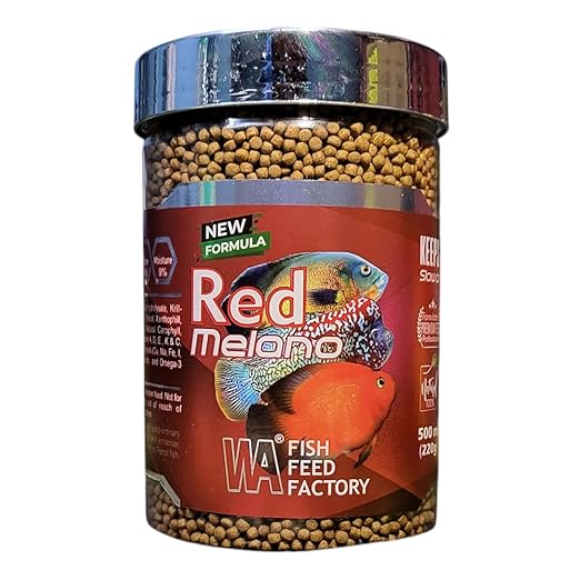 WA Red Melano Color Enhancing Fish Food | Floating Pellets | Natural Color Enhancer | Easy Digestion & Balanced Nutrition 220gm (500ml) | MECOMMERCE