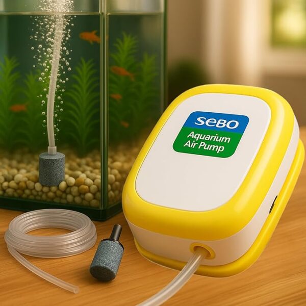 SB-9903 Aquarium Air Pump | 3.5W Single Way Silent Fish Tank Air Pump | 4.5L/Min Oxygen Pump for Aquarium | Powerful Aeration | Free 2M Air Tube & Airstone Included