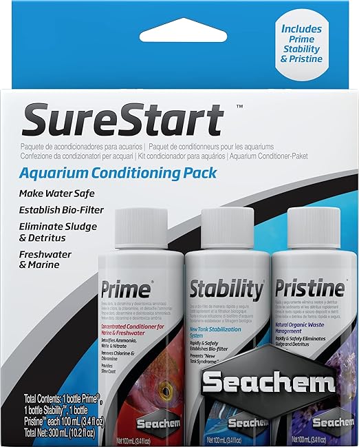 Seachem SureStart - 3 100 ml Pack Freshwater Saltwater Aquarium Conditioning Pack Water Quality Maintenance