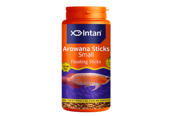 Intan Aquatic Arowana Sticks Fish Food | Small Floating Stick For Arowana Fish | Large Pack 120 Gram, Pellet Size 2 Mm Dia And 6 Mm Length, Pack Of 1