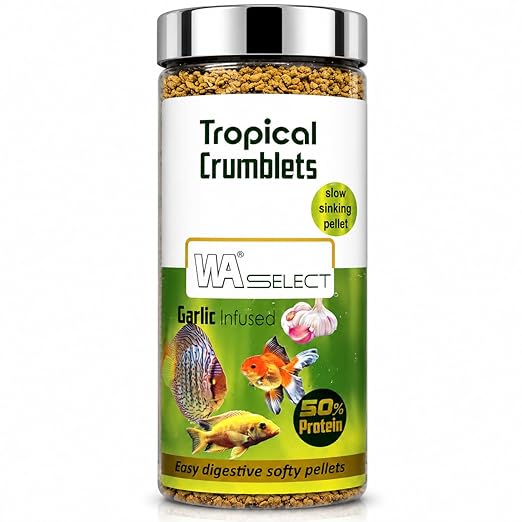 WA Select Tropical Crumblets Fish Feed 100g for All Life Stages | Slow Sinking Pellets with High Protein | Enhances Fish Color & Immunity