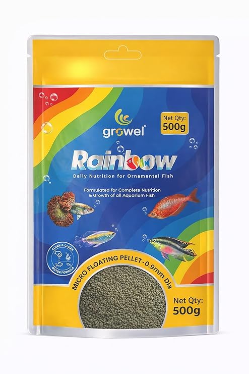 Growel Rainbow Micro Floating Pellet 0.9mm 500g, Daily Nutrition for Ornamental Fish | MECOMMERCE