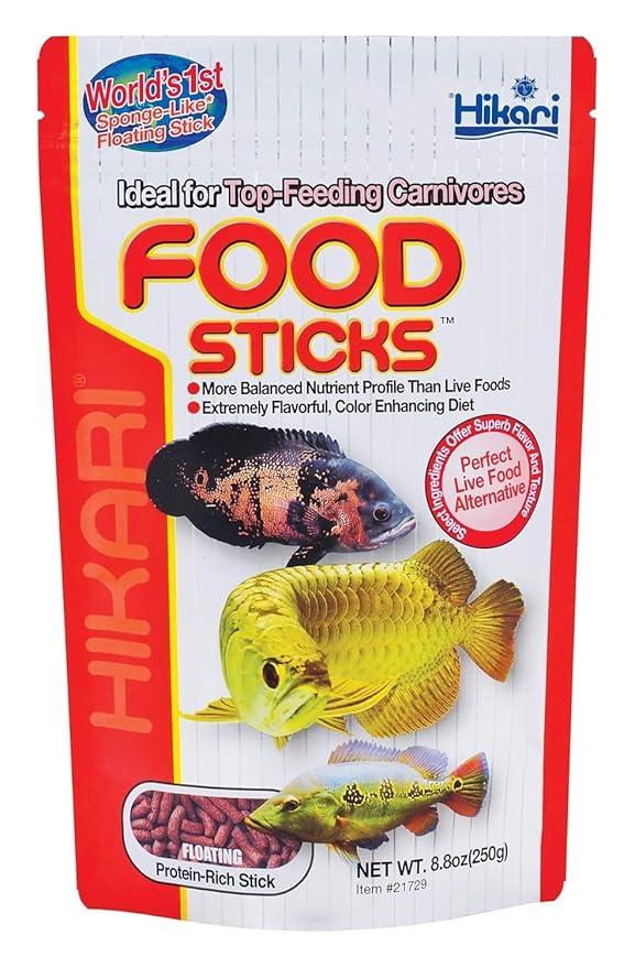 Hikari Tropical Food Sticks 250g, for Arowana and Top Feeding Carnivorous Fish, Sticks Form, Color Enhancing with DL-Methionine and L-Lysine