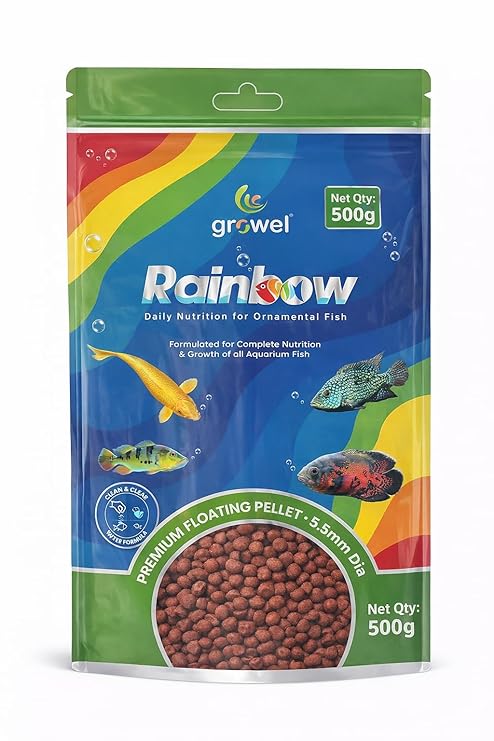 Growel Rainbow Medium Floating Pellet 5.5mm 500g, Daily Nutrition for Ornamental Fish | MECOMMERCE