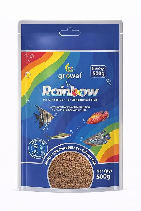Growel Rainbow Mini Floating Pellet 1.8mm 500g, Daily Nutrition for Ornamental Fish | MECOMMERCE