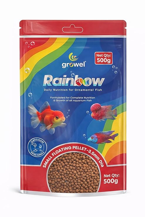 Growel Rainbow Small Floating Pellet 3.5mm 500g, Daily Nutrition for Ornamental Fish | MECOMMERCE